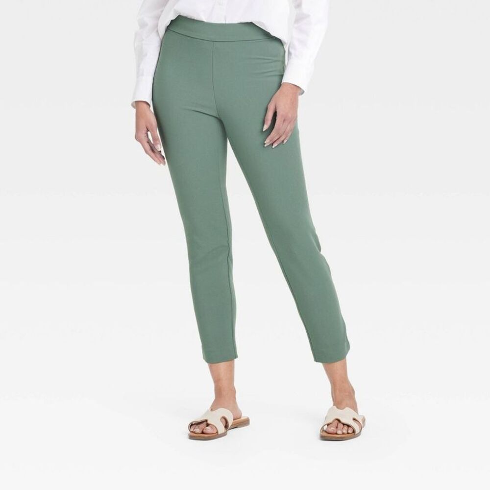 Women's High-Rise Skinny Ankle Pull-On Pants - A New Day Olive 4 Short